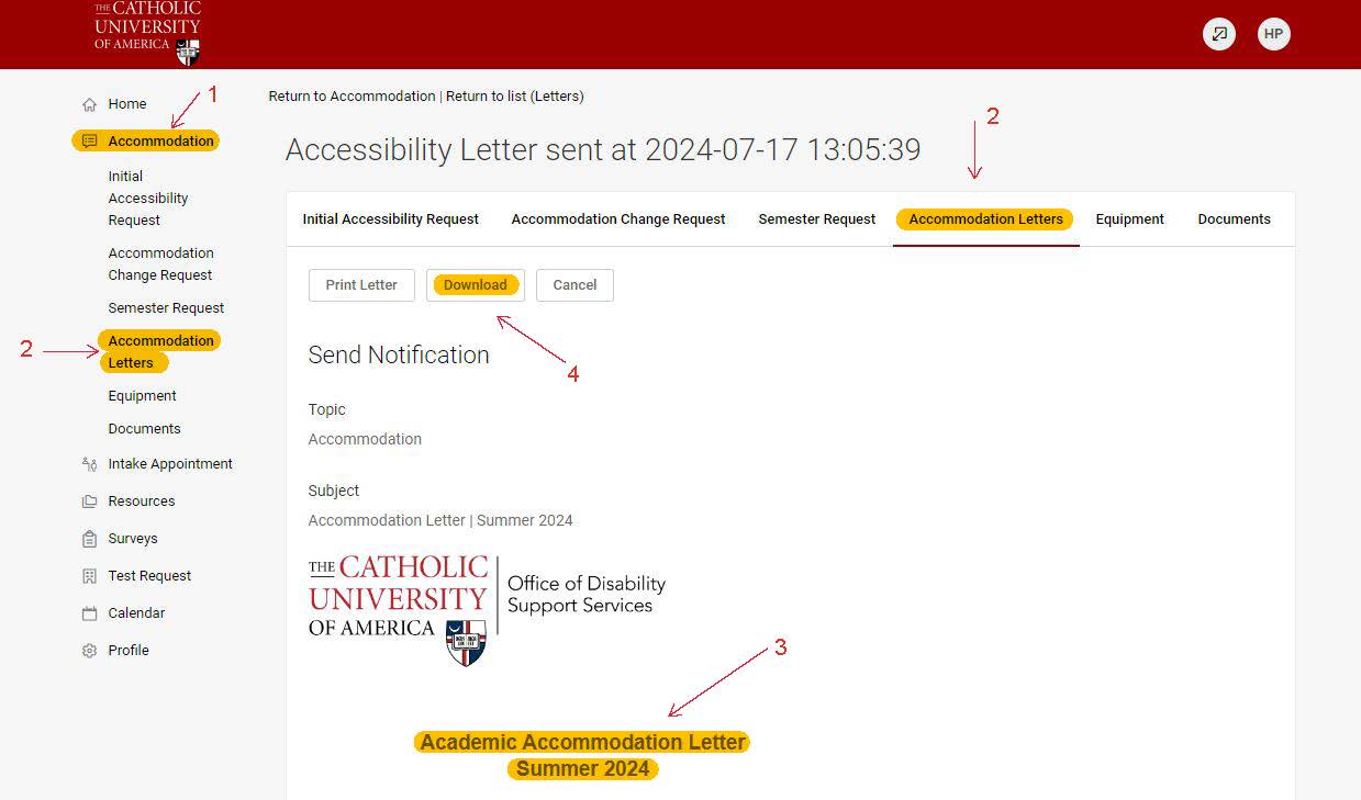 How to download letter from Accommodate Portal