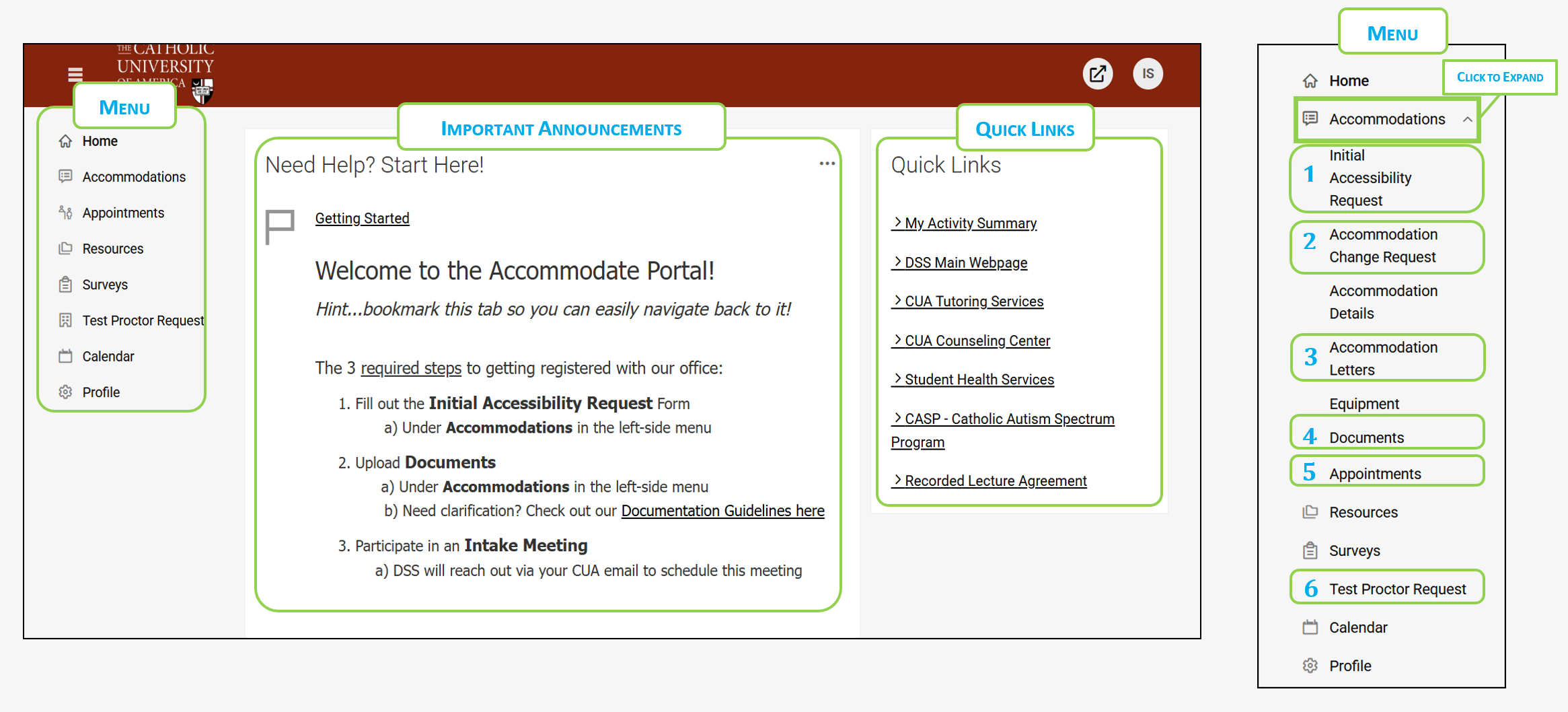 Home Page for Accommodate Portal